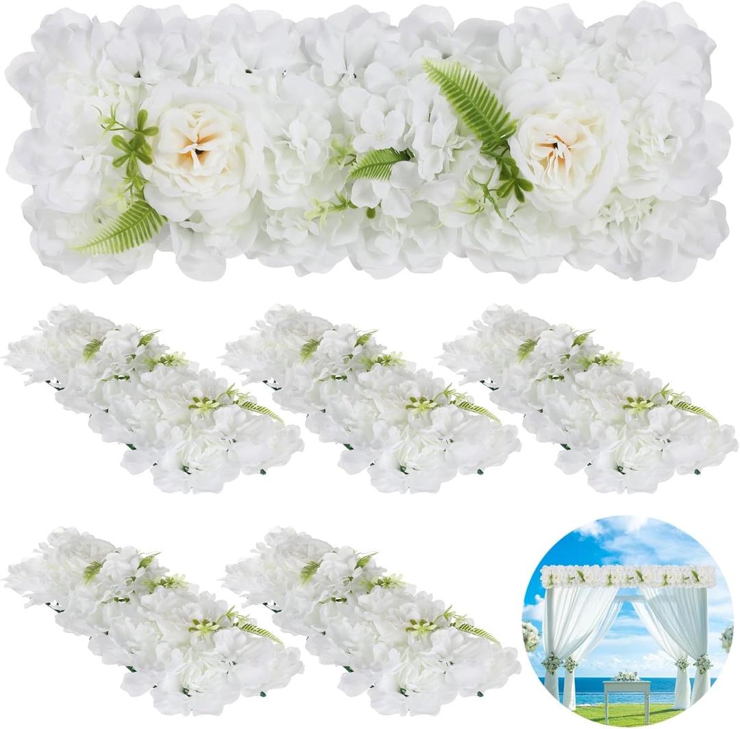 6 PCS Wedding Arch Artificial Flower Panels, Faux White Hydrangea Floral Swags, Artificial White Flowers for Backdrop, Wall Decor, Flower Row for Table Centerpiece, Aisle Runner Decor