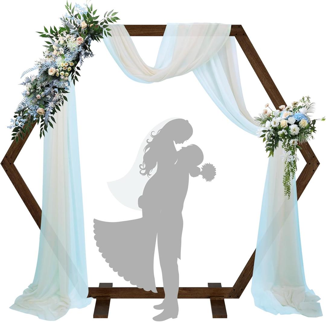 Wedding Arch Backdrop Stand Wooden Wedding Arches for Ceremony, Hexagon Wood Garden Beach Arbor Frame for Wedding Party Decorations (Dark Brown, Heptagon Shape)