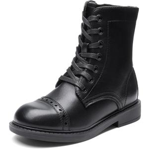 DREAM PAIRS Girls Boys Combat Ankle Boots Side Zipper Shoes with Lace Up for Toddler/Little Kid/Big Kid (Black, Size 2)