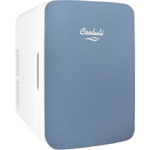 Cooluli 10L Mini Fridge for Bedroom - Car, Office Desk & College Dorm Room - 12v Portable Cooler & Warmer for Food, Drinks, Skincare, Beauty & Makeup - AC/DC Small Refrigerator with Glass Front, Blue