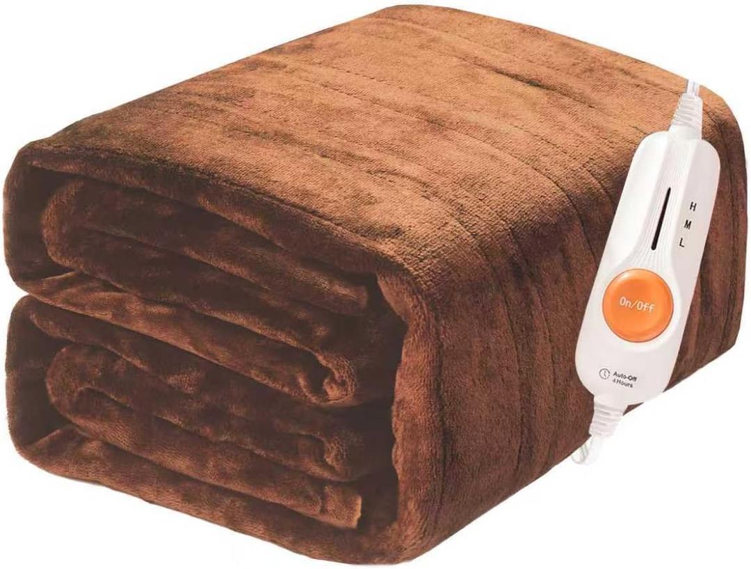Gintao Electric Heated Blanket Full Size, 72"x84" Double Soft Flannel Electric Blanket with 3 Heating Levels,ETL&FCC Certified,8H Auto Off Heating Blanket&Overheat Protection,Gifts,Brown