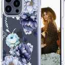 Hungo Compatible for iPhone 15 Pro Max Case for Women Floral Flower Clear Design Cute,Girly Girls Flower Promax Rose Blue