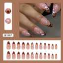 Tortoise Press on Nails with White Floral Design,Medium Almond Fake Nails Blooming Gel False Nails Press ons,Reusable Artificial Nails Glossy Full Cover Stick on Nails for Women Manicure 24Pcs