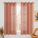 LAMIT Terracotta Linen Curtains 63 inch Length 2 Panels for Living Room, Bronze Grommet Soft Semi Sheer Light Filtering Window Treatments Neutral Fall Decor Drapes for Bedroom, 52 x 63 Inch