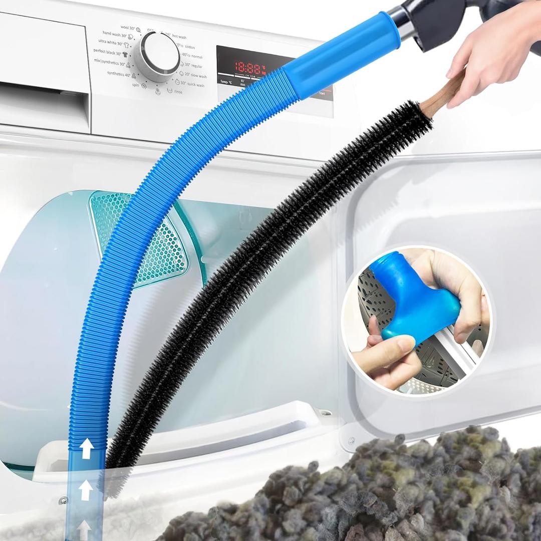 PetOde 2 Pieces Dryer Vent Cleaner Kit Compatible with Most Vacuum Cleaner, Dryer Lint Brush and Vacuum Hose Attachment with Universal Connector, Quickly Lint Remover (Blue)
