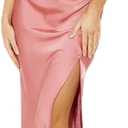 Satin Halter Backless Silt Midi Dress for Women 2024 Elegant Formal High Neck Cowl Back Silk Wedding Guest Sexy Dresses (Pink, X-Small)