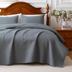Gray 100% Cotton King Size Quilt Bedding Set, 3 Pieces Modern Style Coin Pattern Bedspread, Soft Bed 100% Cotton Batting Coverlet, All-Season Quilted Comforter Bed Cover, 1 Bedspread, 2 Pillowcases