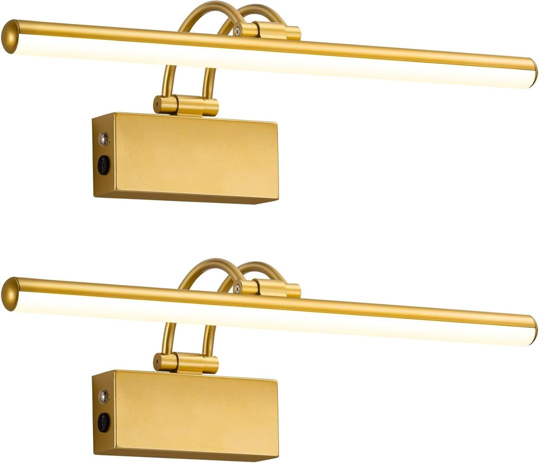 KDG LED Cordless Wall Picture Lights Set of 2 with Remote, 5200mAh Rechargeable Dimmable Art Lighting, Adjustable Swing Arm, Picture Frame Light for Gallery, Living Room, Hallway, 16.3 inch, Bronze