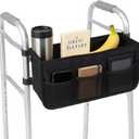 Walker Basket - Foldable Walker Bag with Cup Holder - Fits Folding Walkers - Ideal Walker Accessories for Seniors with Limited Mobility to Carry Water Bottles, Books, Essentials & More (Black)