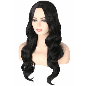 Topcosplay Black Wigs for Women Long Wavy Middle Part Full Wigs Halloween Cosplay Synthetic Wig