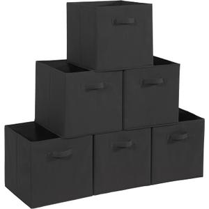 STORAGEIDEAS 11x10.5 Storage Bins, Set of 6 Storage Cubes. Collapsible Cube Storage Bins, Fabric Closet Organizers with Handles for Home, Closet Shelf Cabinet, Bookcase, Black (11"x10.5"x10.5")