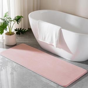 Pink Memory Foam Bath Runner Mat Long Bathroom Rug Microfiber Bathroom Carpet Non Slip Soft Absorbent Washable Bathrug,24" x 60"