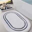 DEXI Oval Bath Mats for Bathroom, 24x36 Absorbent Bath Mat, Washable Microfiber Bathroom Rug with Non Slip Backing for Shower Floor, Navy