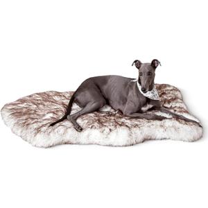 Plush Faux Fur Dog Bed for Large Dogs, Fluffy Luxury Dog Mattress, Fuzzy Dog Bed Mat Soft Flat Dog Beds Washable and Waterproof Pet Dog Rug Bed, Extra Large Orthopedic Dog Bed, Brown, 50"