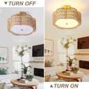 13.6" Boho Light Fixtures Flush Mount, 3-Light Rattan Ceiling Light Fixtures Flush Mount Gold for Bedroom, Flower-Shaped Close to Ceiling Light Fixture for Hallway Kitchen Dining Room(Yellow)