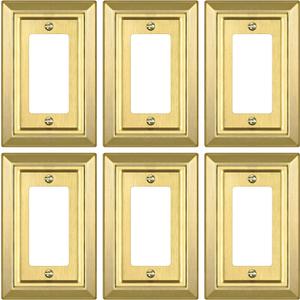 Metal Wall Plate for Electrical Outlets, Decorative Brass Gold Switch Plates Outlet Cover, Light Switch Cover Plate, 1-Gang Wall Plates (Single Decoretor, 6 Pack)