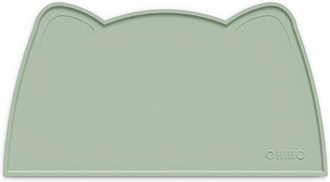 OHMO - Cat Food Mat, Silicone Pet Feeding Mat for Floor Non-Skid Waterproof Dog Water Bowl Tray, Easy to Clean Pet Placemat (Sage Green, 20 * 12'')