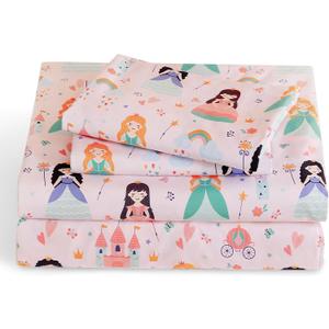 LONAVA Full Sheet Set Kids - 4 Pieces Soft Microfiber Cartoon Style Bedsheets for Boys Girls Teens, Oeko TEX, Breathable Deep Pocket Sheets, (Princess)
