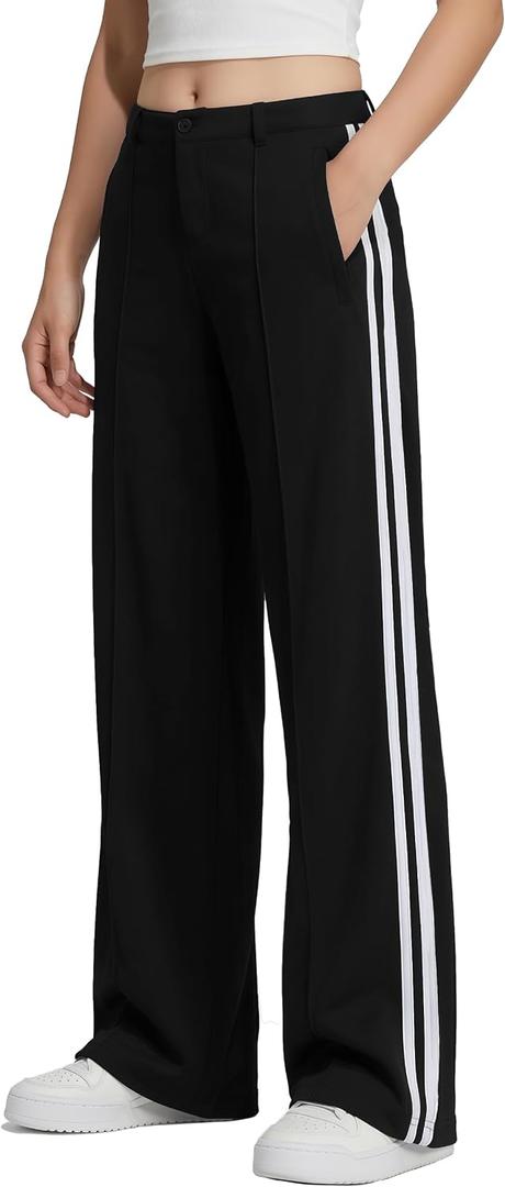 Women's Wide Leg Dress Pants High Waist Straight Leg Track Pants with Belt Loops M