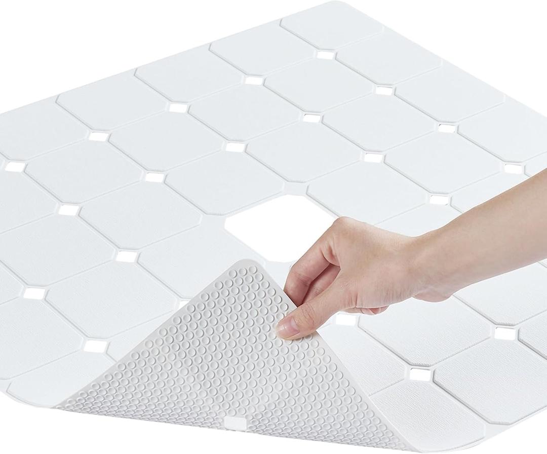Shower Mat Non Slip Silicone Soft Odorless Bathtub Mat Non Slip No Suction Cups for Refinished,Reglazed and Textured Bath Tub Mat 24 X 24 Inch White