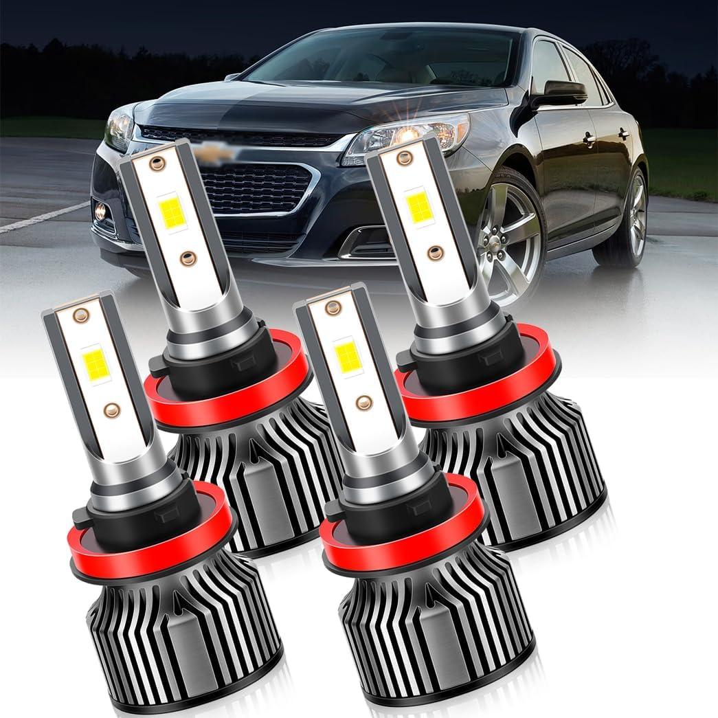 LED Headlight Bulbs for Chevy Malibu 2013-2015, 9005 High Beam and H11 Low Beam Combo, 6500K White, 600% Brighter, 4-Pack