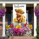 Welcome Summer Highland Cow House Flag 28x40 Inch Double Sided, Floral Yard Flag Farmhouse Holiday Outdoor Decorations