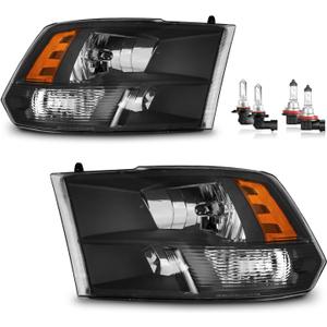Headlights for 2009-2018 Dodge Ram 1500/2010-2018 Dodge Ram 2500 3500 Quad Pickup (Not Fit Factory Projector Style), High/Low Beam with Bulbs (OE Replacement)