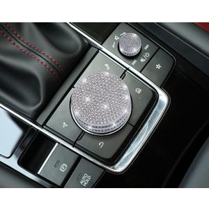 CONGCONG for Mazda Accessories Volume Multimedia Knobs Decals Bling Crystal Accessory Interior Knob Cover Compatible with Mazda 3/CX-30 (Multimedia knob Large)