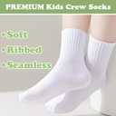 Boys Girls Crew Socks Seamless Ankle Socks Kids Cotton Athletic Sock Youth School Uniform Sock 3/5 Pairs (White)