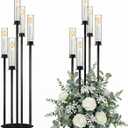 Black Candelabra with Glass Cylinders for Real Candles 5 Head Metal Candle Holder Wedding Centerpiece Ceremony Reception Event Party Home Decoration (2, L)