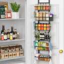 Over The Door Pantry Organizer, 6-Tier Metal Pantry Organization and Storage for Kitchen with Adjustable Shelves, Hanging Spice Seasoning Rack, Black