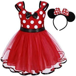 Eledobby Girls Polka Dots Princess Dress Up Mini Mouse Costume Toddler Christmas Birthday Gift Party Tulle Dress Red, Size 120