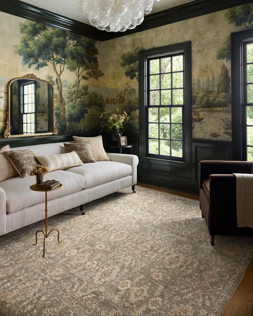 Loloi Chris Loves Julia Palma Collection PLM-03 Lagoon/Natural 2'-3" x 3'-10" Accent Rug Vintage Style Boho Living Room Bedroom Carpet