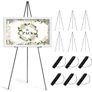 AZEAM 63" Easel Stand for Sign, 6 Pack Portable Easel for Painting, Foldable Black Metal Easel Display Stand Poster Holder Adjustable Sign Stand for Display Wedding Arts Poster