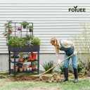Metal Raised Garden Bed with Trellis & 2-Tier Storage Shelf, Elevated Planter Box with Legs -Includes 3 Flower Pots, Outdoor Vertical Garden for Vegetables Herbs Climbing Plants Patio Balcony, 37 Inches X 12 Inches X 62 Inches