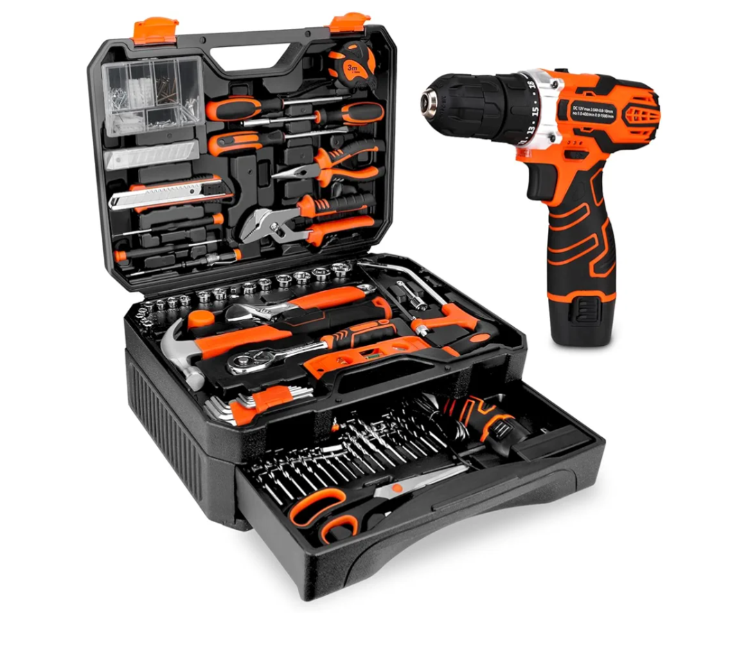 255-Piece Tool Set - Tool Kit with 12V Cordless Drill Driver, Toolbox Storage Case with Drawer, General Household Drill Set for DIY Projects, Home Repairs, Handyman