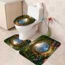 Nkzply 4 Pcs Green Forest Shower Curtain Set Enchanted Forest Bathroom Sets with Shower Curtain and Rugs Magical Nature Landscape Bathroom Decor Accessories with Bathroom Rugs Toilet Lid Cover Hooks