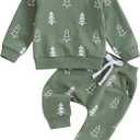 Kupretty Baby Boy Christmas Outfit Toddler Winter Clothes Santa Long Sleeve Crewneck Sweatshirts + Pants Clothing Sets, Size 3-6M