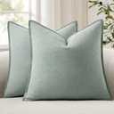 ANRODUO Pack of 2 Decorative Linen Pillow Covers Aqua Green Euro Sham Neutral Farmhouse Boho Soild Cushion Case Soft Accent Pillowcase for Couch Sofa Bedroom Living Room Home Decor 24 x 24 Inch