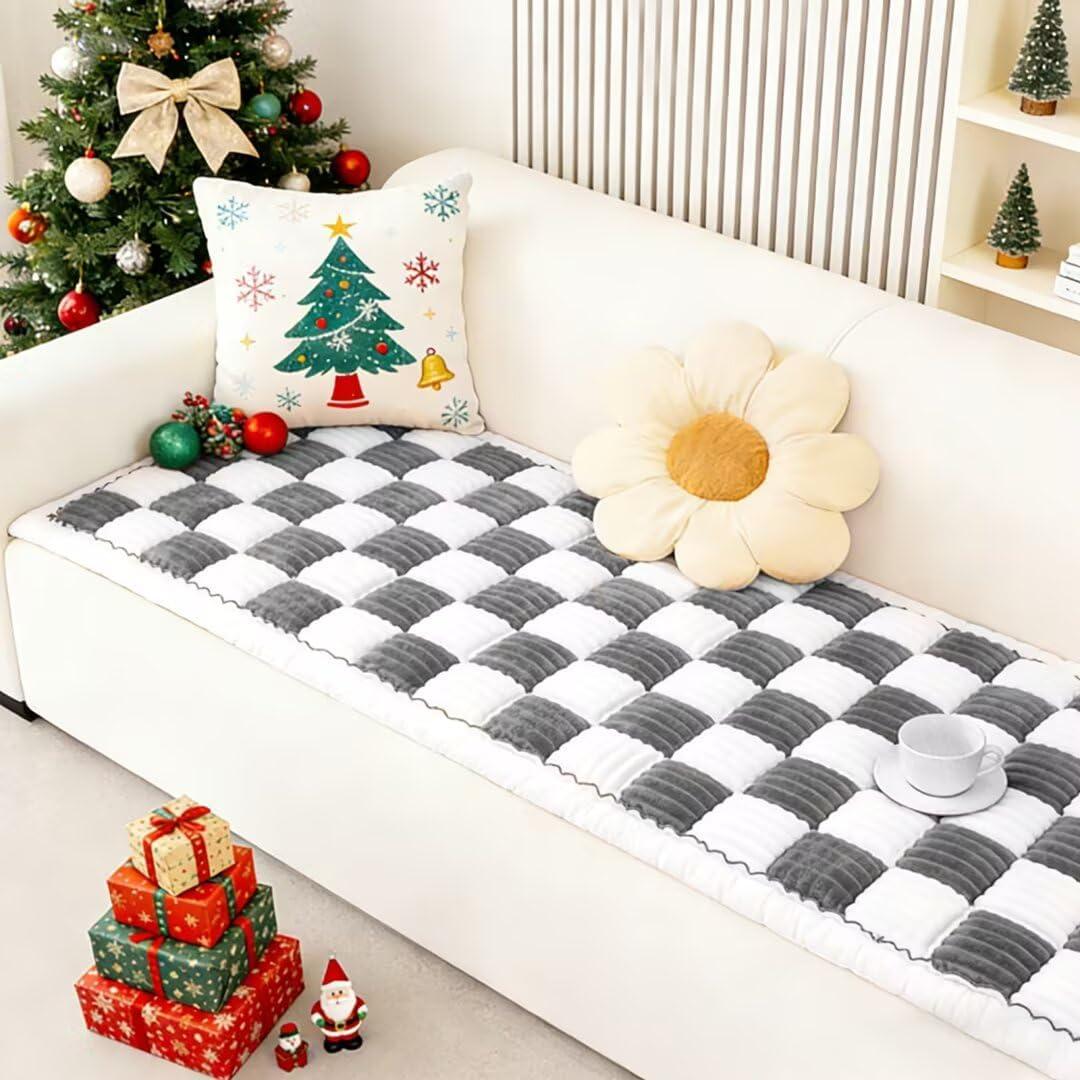 Couch Covers for Dogs, Washable Sofa Couch Cover for Pet, Couchs Covers for Cushion Sofa Pet Friendly, Non Slip Sofa Cover (27.6''*82.7''/70 x 210cm) Thickened Version (Plaid Gray)