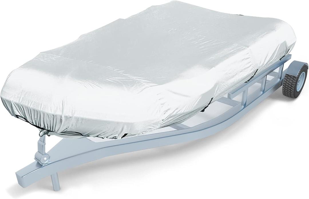 600D Marine Grade Fade and Tear Resistant Dinghy Cover, Heavy Duty Waterproof and Sunproof Inflatable Boat Cover, Silver (11.5'-12.5' Long)