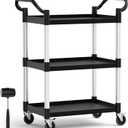 Plastic Utility Carts with Wheels, 3-Tier Rolling Cart with 4 Lockable Wheels, Heavy Duty 600 LBS Capacity Food Service Cart (Does Not Contain Recycled Plastic),16.8" D x 31.5" W x 37.8" H