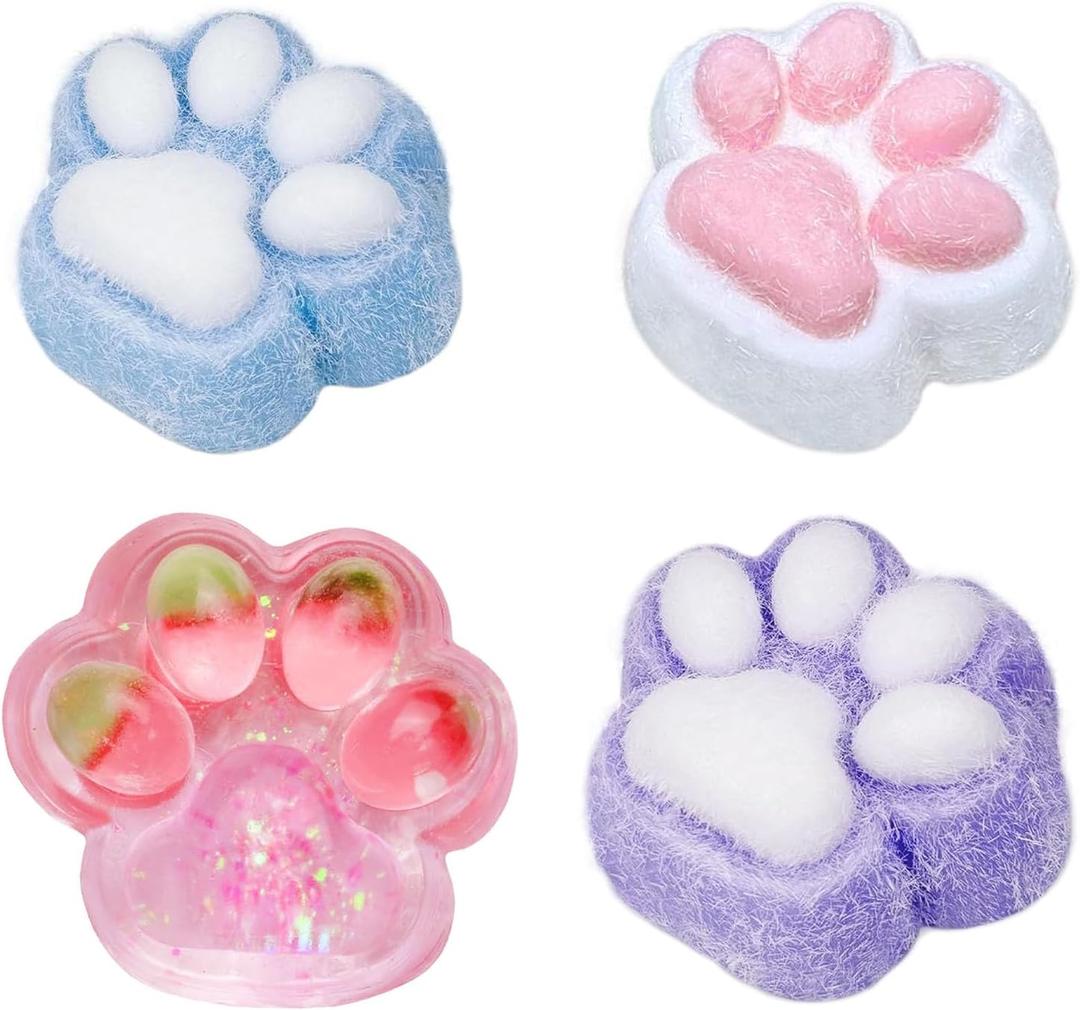 4PCS Squishy Fidget Toys, Ultra-Soft Squishy Stress Relief Toys, Squeeze Toys, Perfect for Stress and Anxiety Relaxing Toy, Birthday Gift (4PCS Cat Paws)