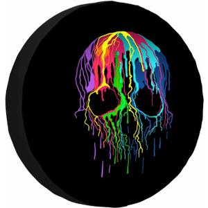 Skull Colors Splats Spare Tire Cover Art Rainbow Skeleton Punk Fashion Hippie Weatherproof Universal Wheel Protectors Camper Tire Covers for Trailer Rv Travel(17 inch) (17" fits tire cover diameter 31"-35")