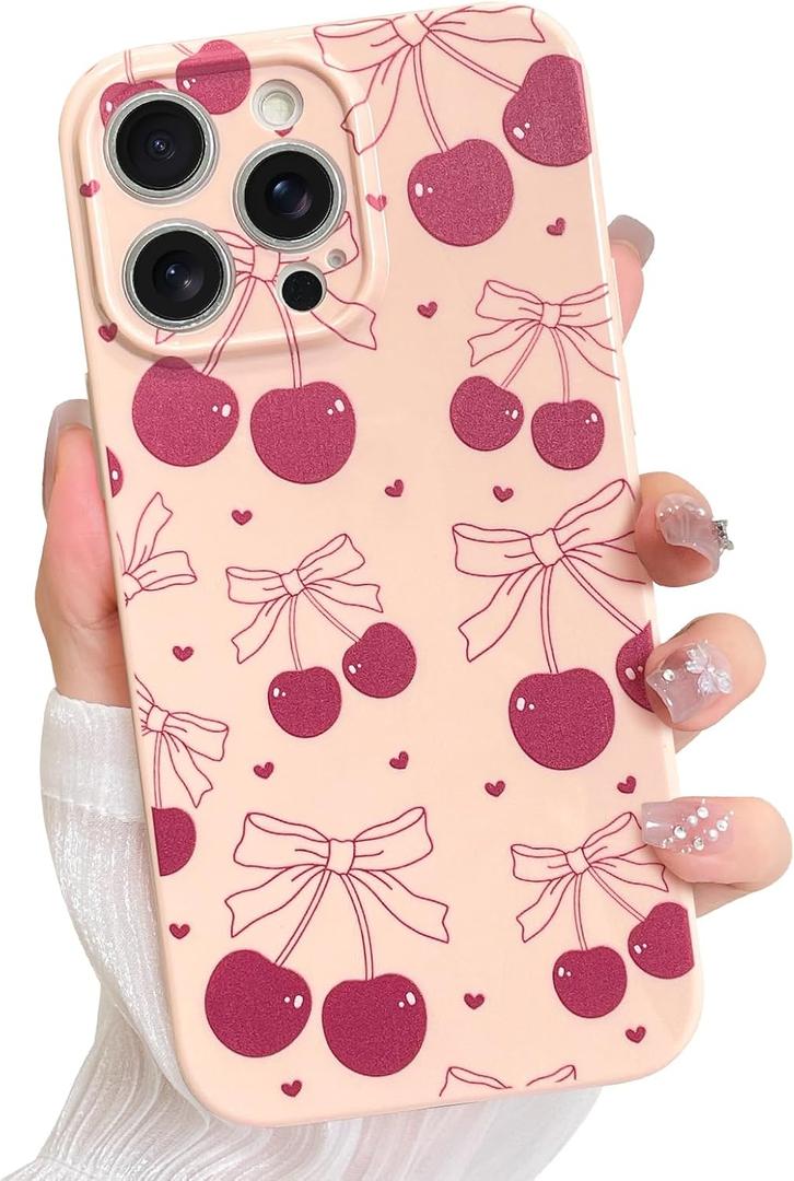 2 x Soft Silicone Case for iPhone 13 Pro Max Case Cute for Women Girls, Girly Aesthetic Cherry Pattern Phone Case, Thin Slim Smooth Silicone Shockproof Protective Cover, Pink 2 x Soft Silicone Case for iPhone 13 Pro Max Case Cute for Women Girls, Girly Aesthetic Cherry Pattern Phone Case, Thin Slim Smooth Silicone Shockproof Protective Cover, Pink
