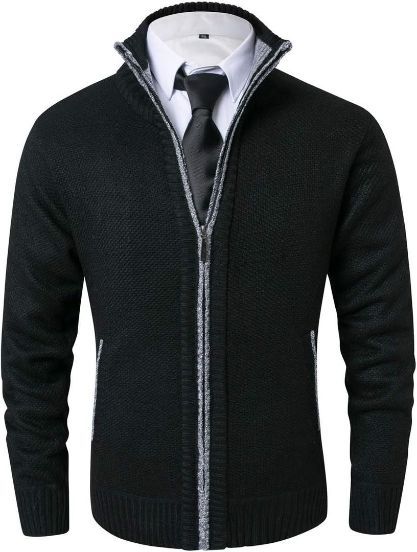 Vcansion Men's Classic Cardigan Sweaters Stand Collar Slim Fit Casual Knitted Sweater, US Large