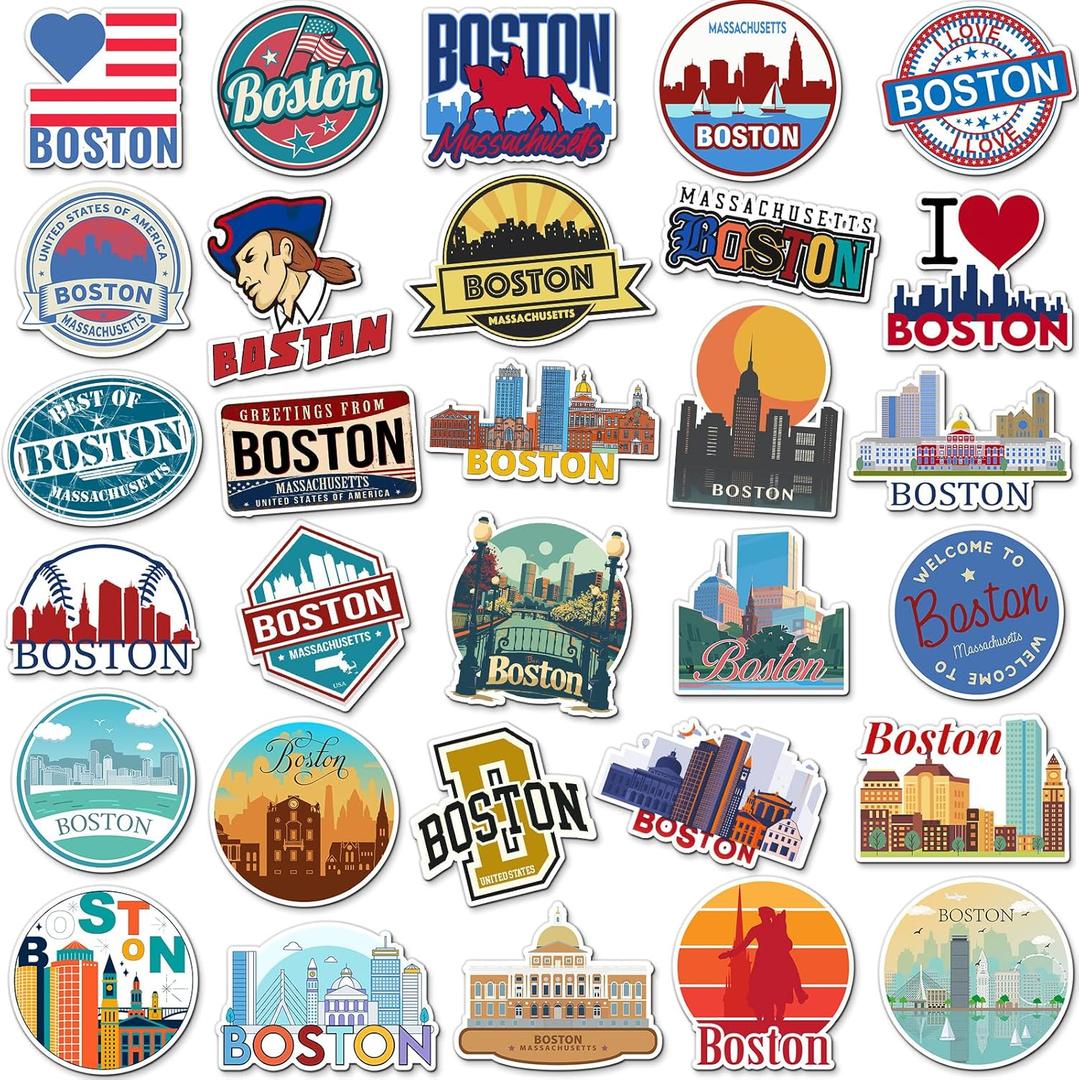 Konohan 30 Pcs Boston Souvenirs Gifts Boston Magnet for Refrigerator City Magnetic Refrigerator Stickers for Home Decoration