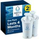 Brita Plus Water Filter, BPA-Free, High-Density Replacement Filter for Pitchers and Dispensers, Reduces 2x Contaminants*, Lasts Two Months or 40 Gallons, Includes 2 Filters