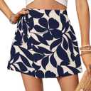 Milumia Women's Boho Floral Print High Waist Wrap Skorts Tie Knot Shorts (S)