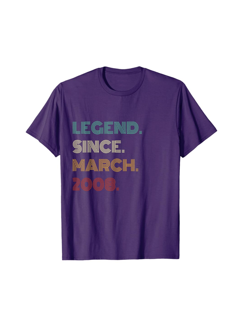 Gildan 17 Years Old Legend Since March 2008 17th Birthday T-Shirt, S
